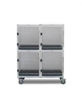 4 Unit Plastic Cage Assembly with Floors and Pans